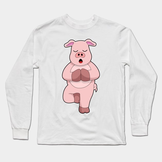 Pig at Yoga on a Leg Long Sleeve T-Shirt by Markus Schnabel